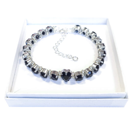 Kristall-Armband „Black Magic Heart“ silberfarben
