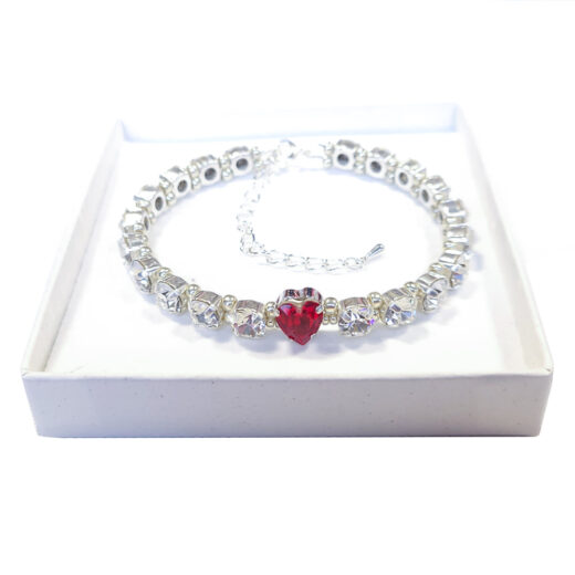 Kristall-Armband „Ruby Heart“ silberfarben