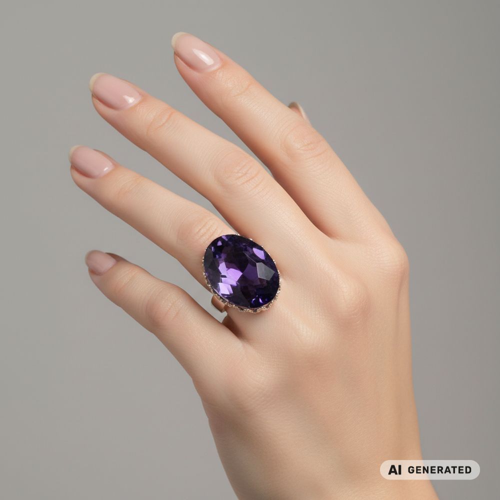 Kristall-Ring Amethyst silber - KI-generiert