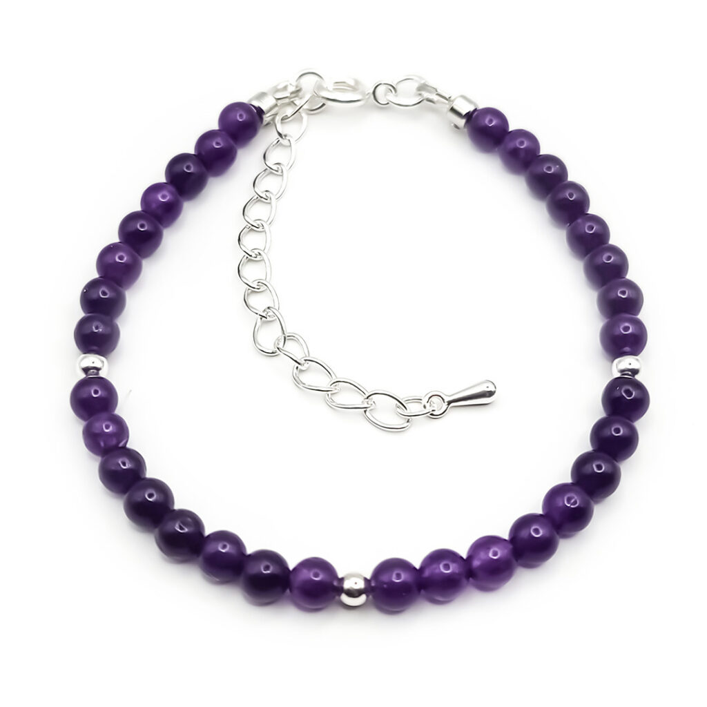 Armband Silver&Stone „Amethyst“ 6mm mit silbernen Perlen
