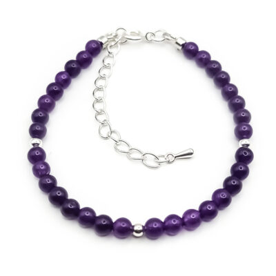 Naturstein-Armband „Amethyst“ 6mm mit silbernen Perlen