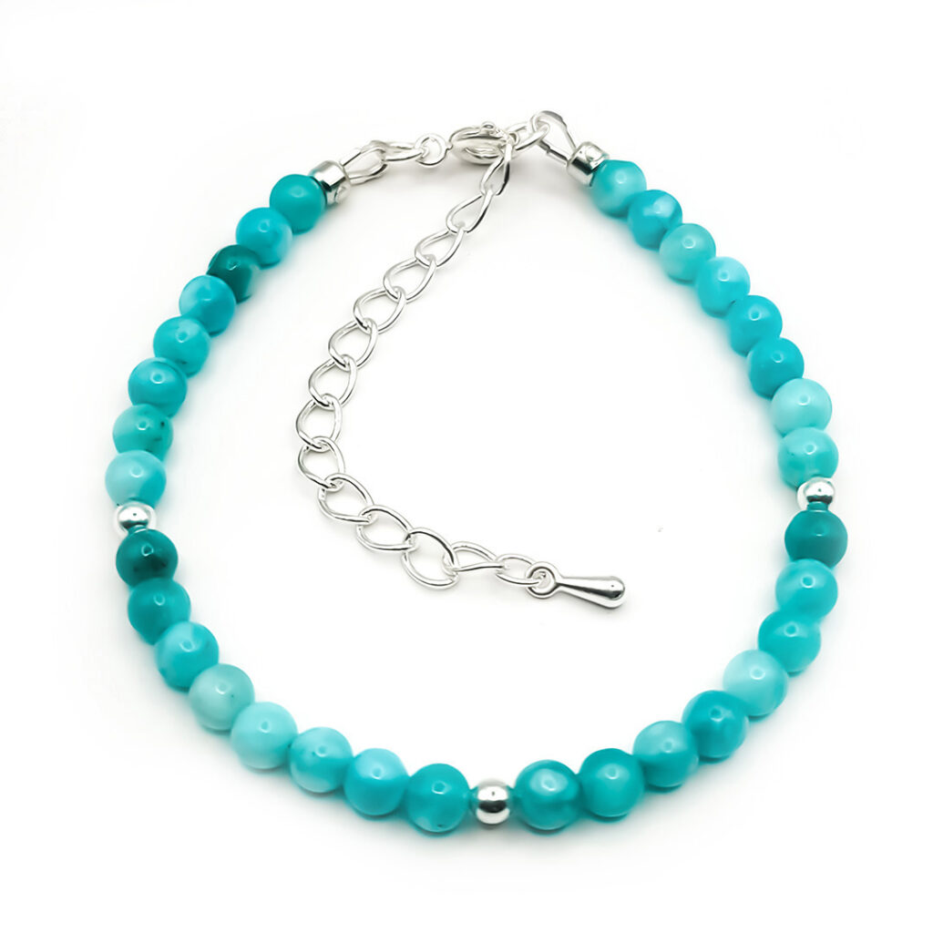 Armband Silver&Stone „Aquamarin“ 6mm mit silbernen Perlen