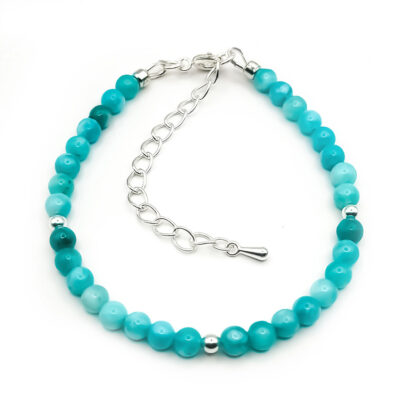 Naturstein-Armband „Aquamarin“ 6mm mit silbernen Perlen