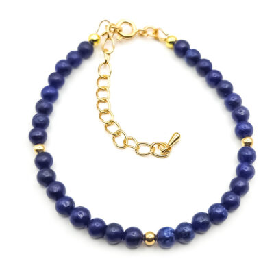 Naturstein-Armband „Lapislazuli“ 6mm mit vergoldeten Silberperlen