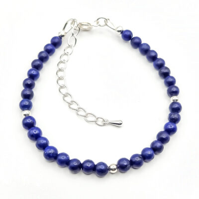 Naturstein-Armband „Lapislazuli“ 6mm mit silbernen Perlen