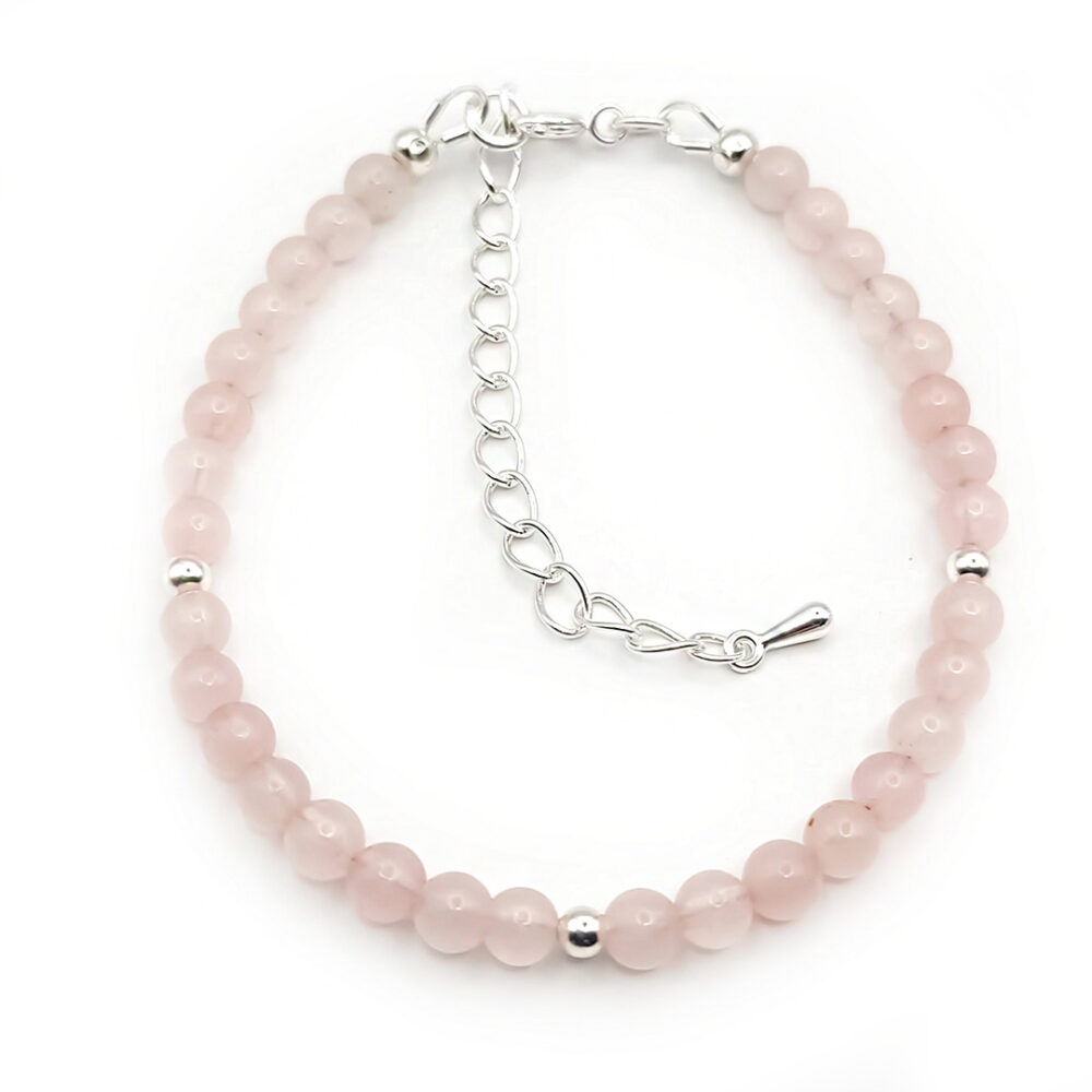 Naturstein-Armband "Rosenquarz" 6mm mit silbernen Perlen