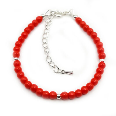 Naturstein-Armband „Roter Achat“ 6mm mit silbernen Perlen