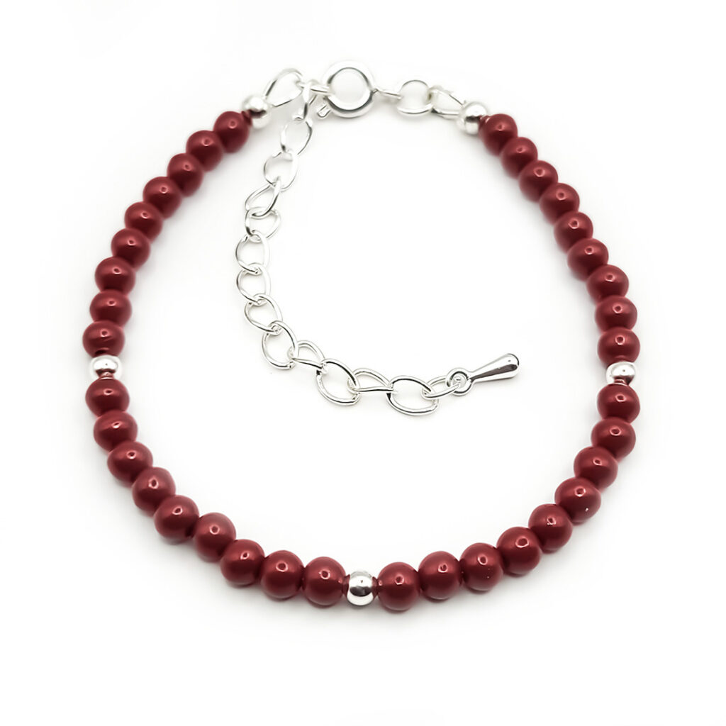 Armband Silver&Stone „Zinnober“ 6mm mit silbernen Perlen