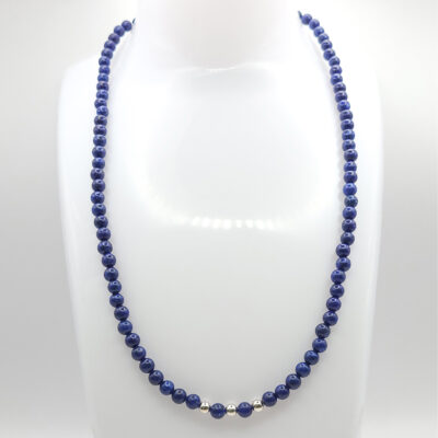 Naturstein-Kette „Lapislazuli“ 4mm mit silbernen Perlen