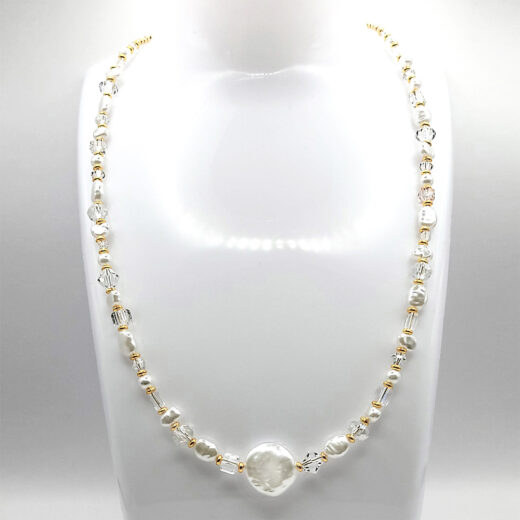 Kette Silver&Stone aus Muschelperlen mit vergoldeten Silberperlen