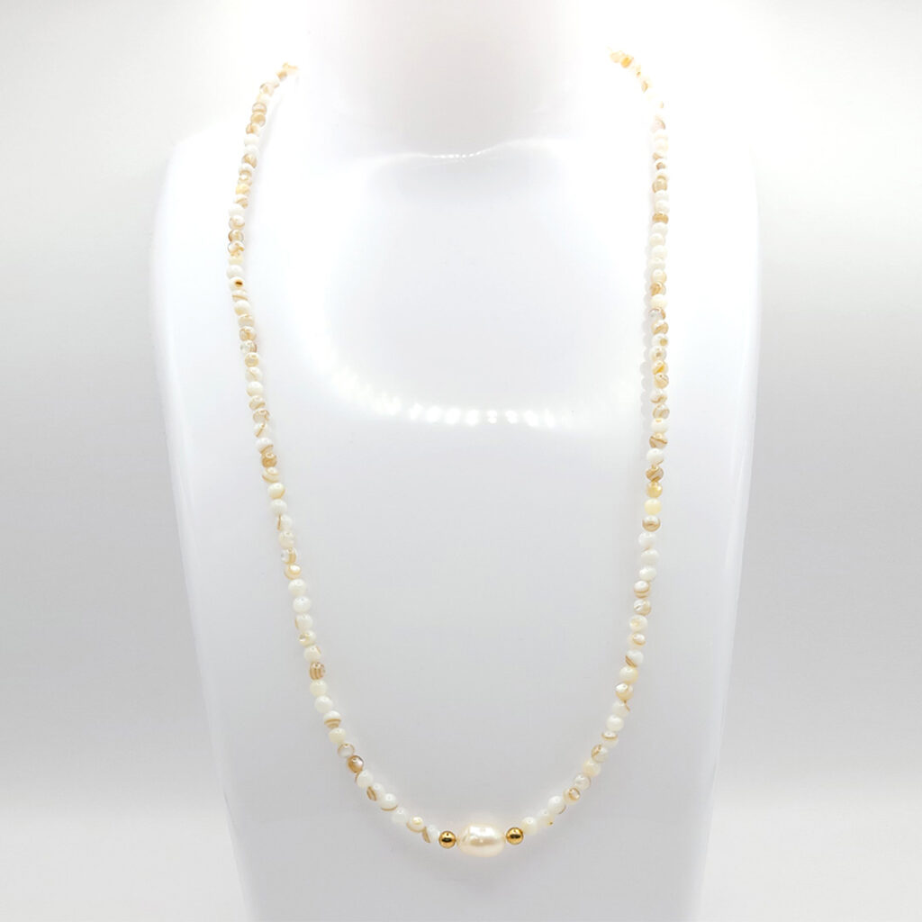 Kette Silver&Stone „Muschelperlen“ 3mm mit vergoldeten Silberperlen