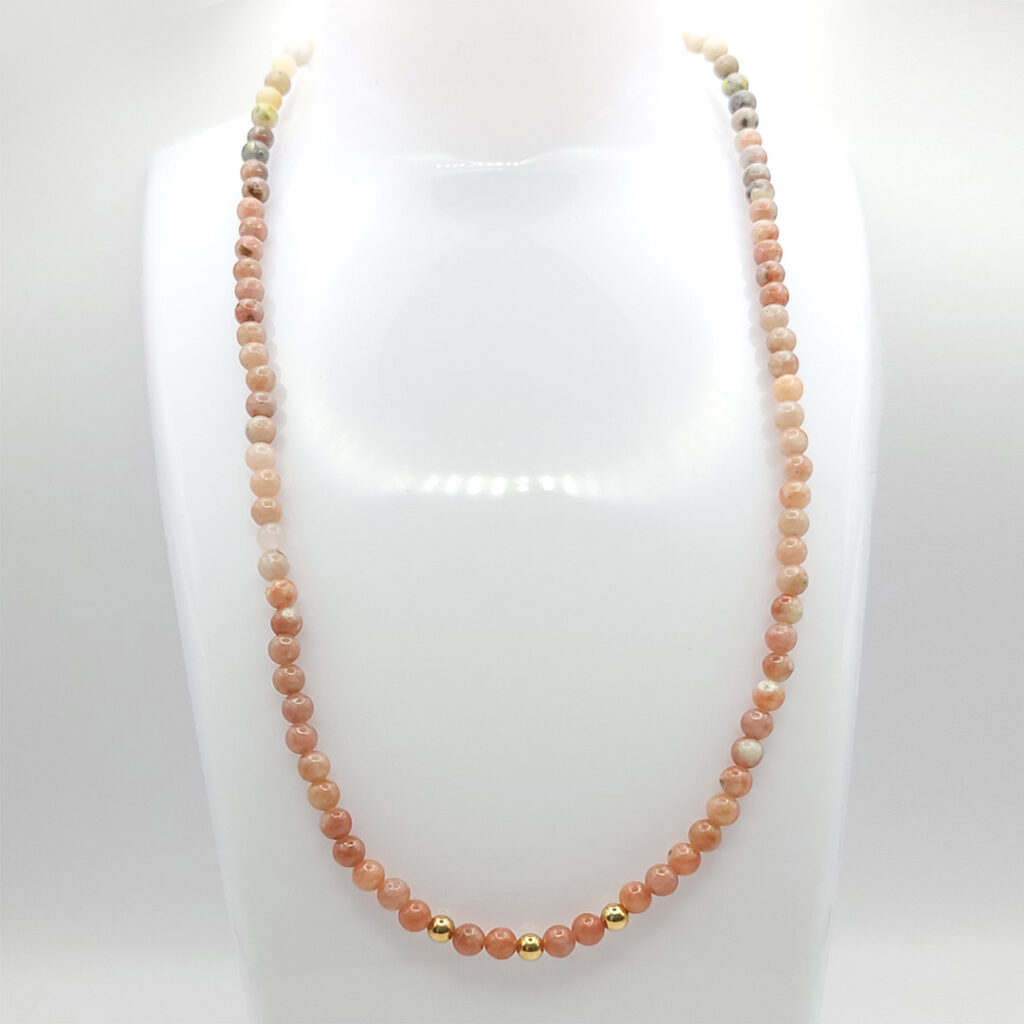 Kette Silver&Stone „Rosa Jaspis“ 4mm mit vergoldeten Silberperlen