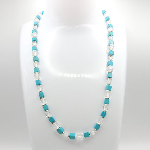 Kette Silver&Stone Türkis & Kristall mit Silberperlen