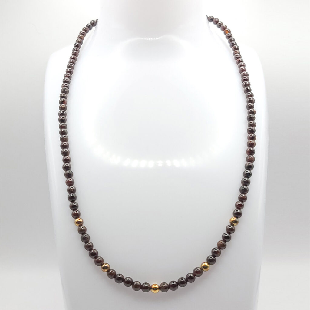 Kette Silver&Stone „Brauner Achat“ 4mm mit vergoldeten Silberperlen