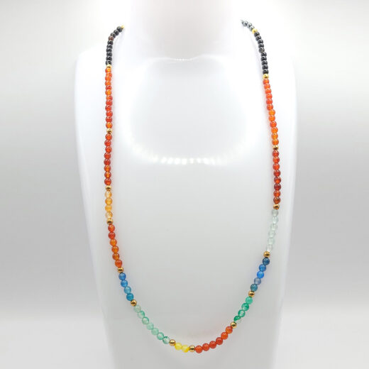 Kette Silver&Stone Bunt-Achat mit vergoldeten Silberperlen