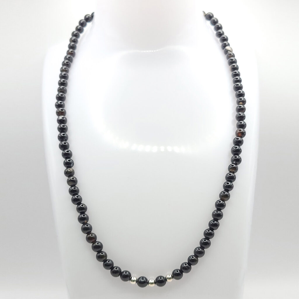 Kette Silver&Stone „Schwarzer Achat“ 4mm mit silbernen Perlen