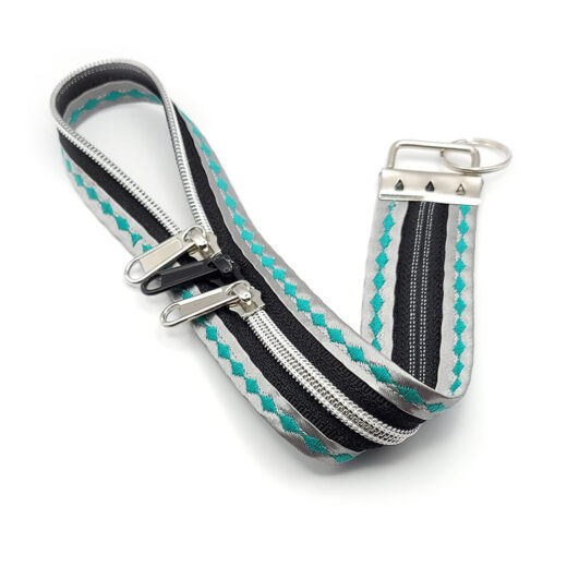 Reißverschluss-Schlüsselband silber-grün L