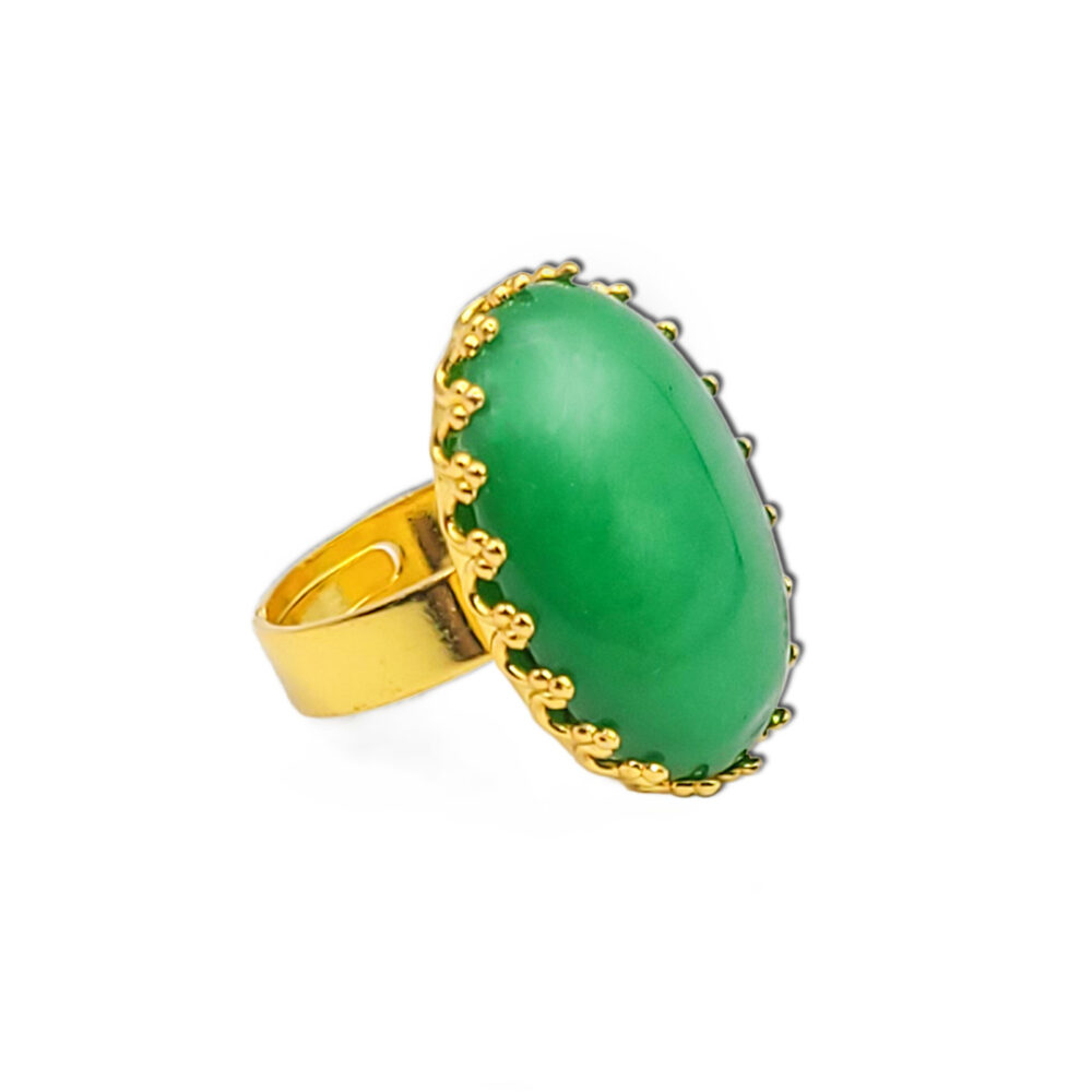 Naturstein-Ring "Crysopras"  25x18 goldfarben