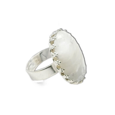 Naturstein-Ring „Magnesit“ 25×18 silberfarben