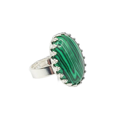 Naturstein-Ring „Malachit“ 25×18 silberfarben
