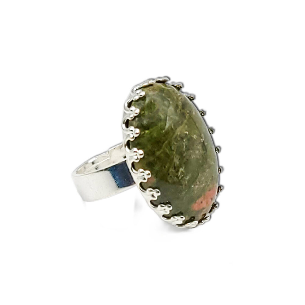 Naturstein-Ring "Moos-Achat" 25x18 silberfarben