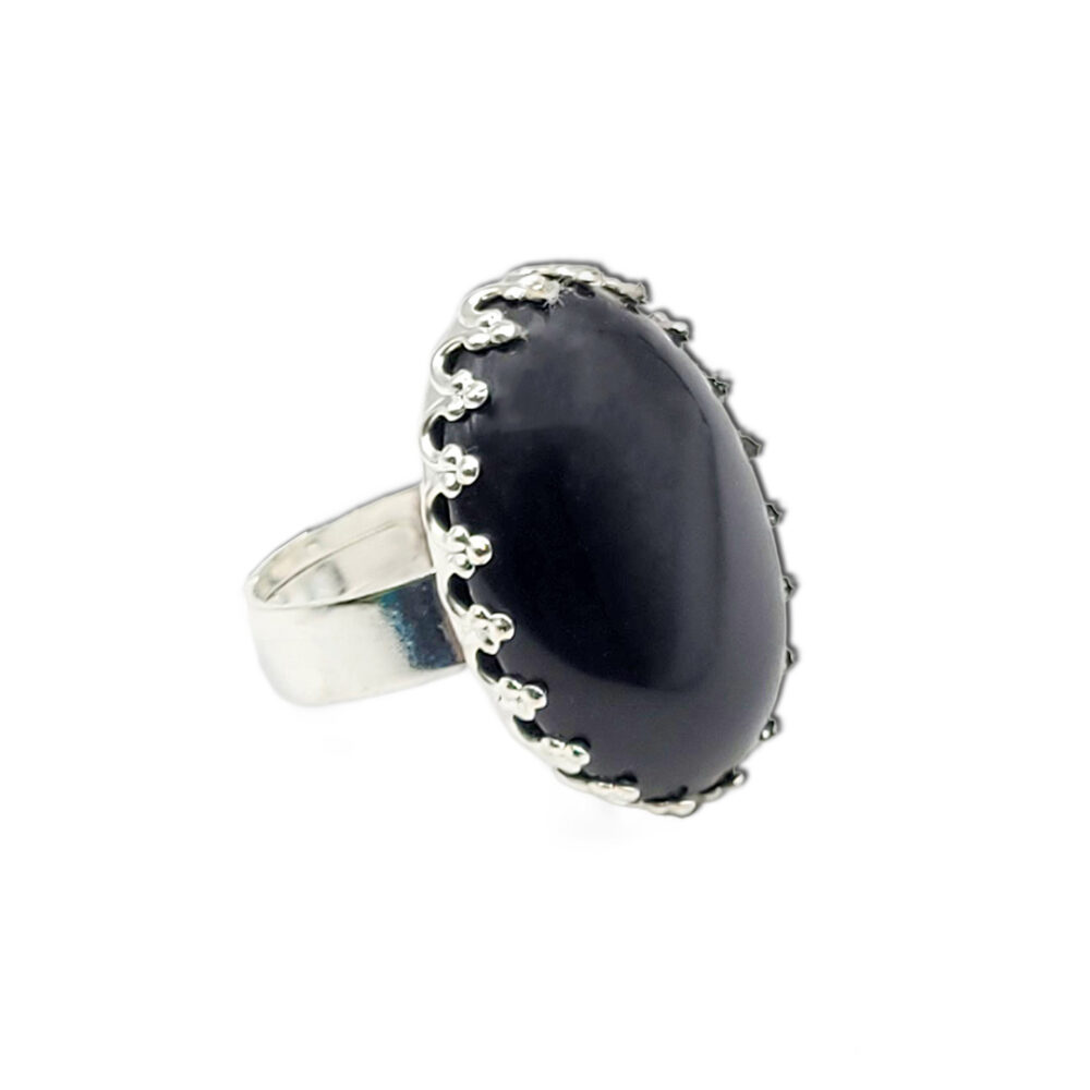 Naturstein-Ring "Onyx" 25x18 silberfarben