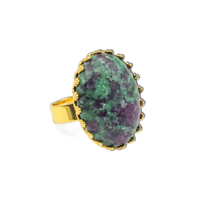 Naturstein-Ring „Rubin-Zoisit“ 25×18 goldfarben