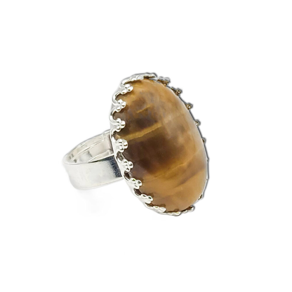 Naturstein-Ring "Tigerauge" 25x18 silberfarben