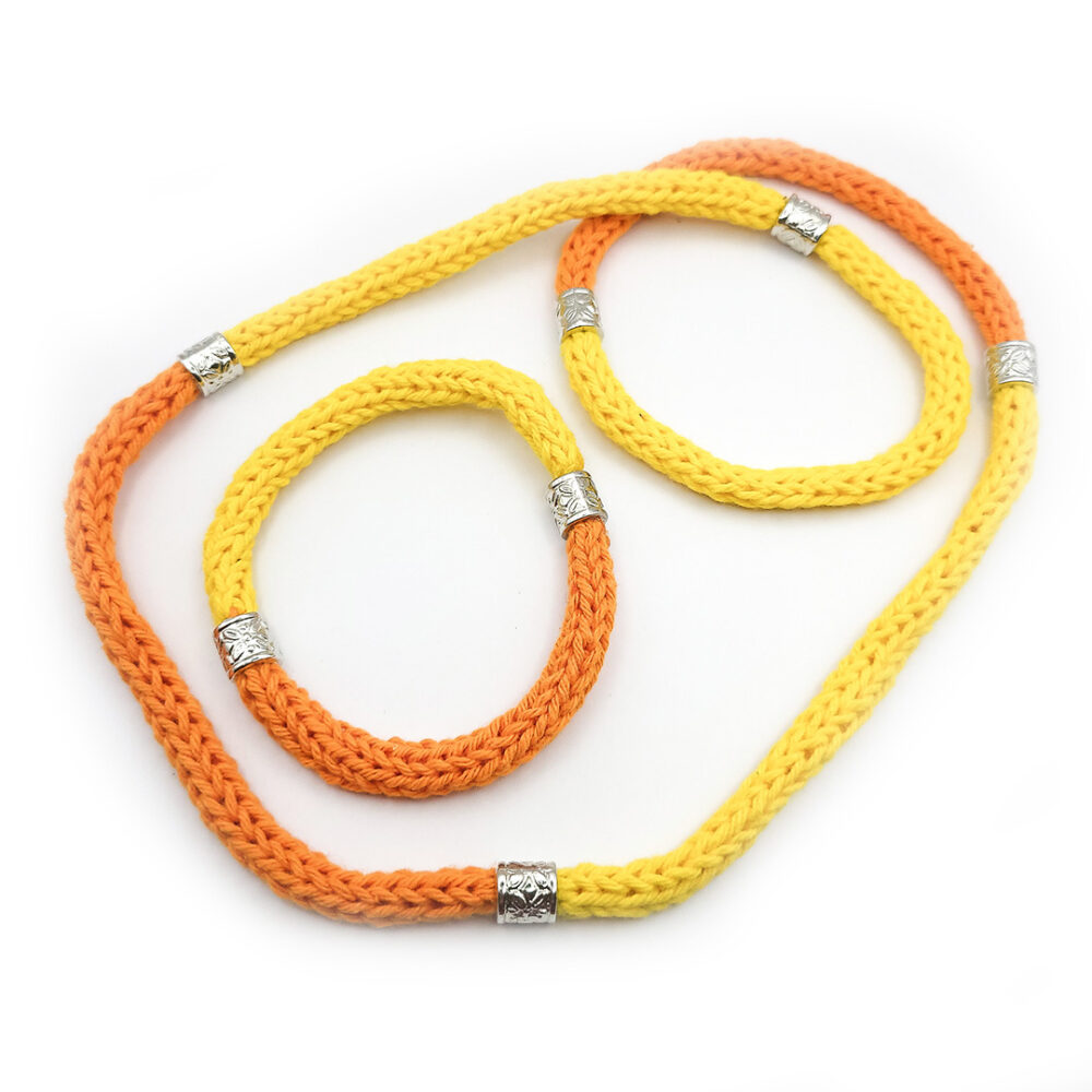 Gestrickte Kette & Armband gelb-orange