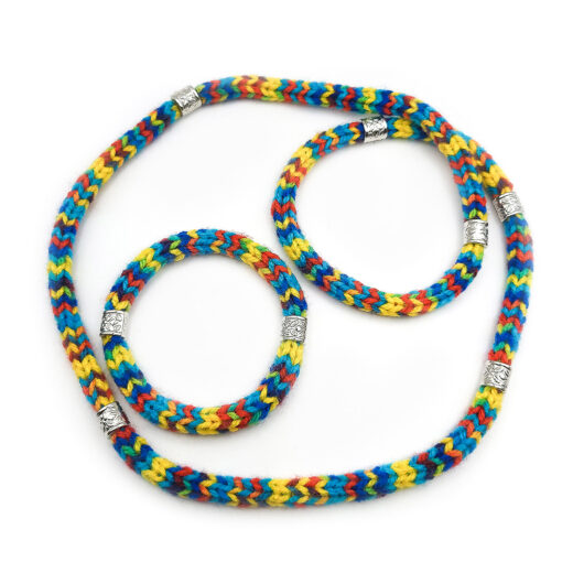 Gestrickte Kette & Armband Color-Mix