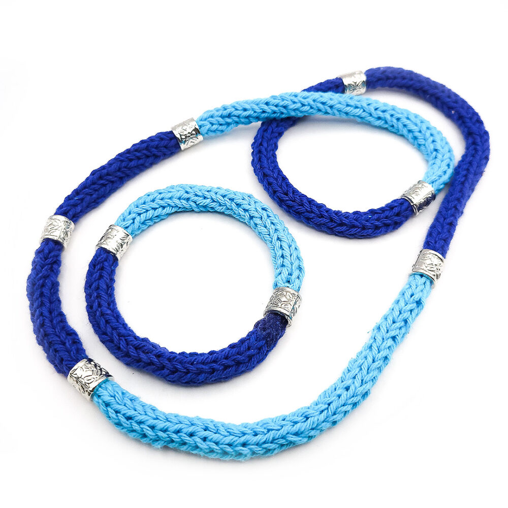 Gestrickte Kette & Armband blue-marine