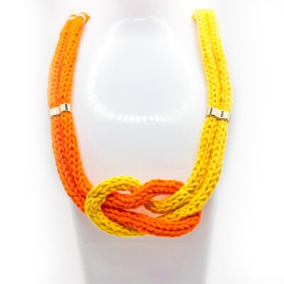 Gestrickte Knotenkette & Armband „orange-gelb“