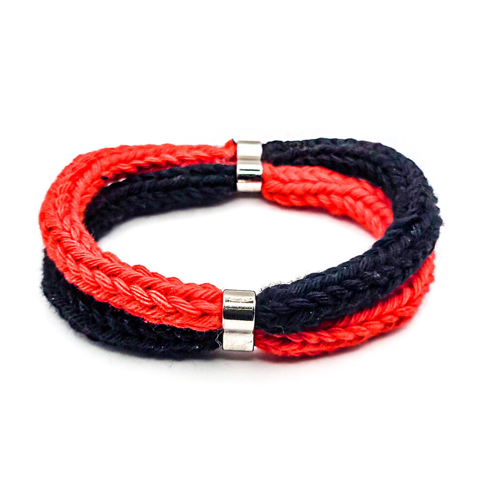 Gestrickte Knotenkette & Armband rot-schwarz