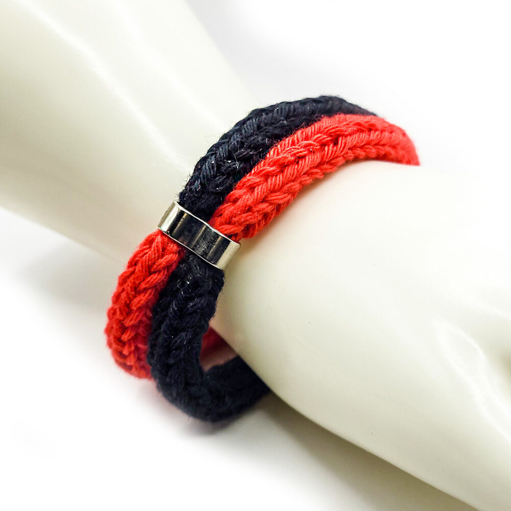Gestrickte Knotenkette & Armband rot-schwarz