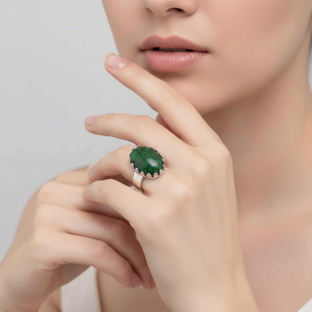 Naturstein-Ring Malachit silber