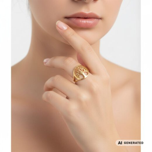 Edelstahl-Ring gold - Tree of Life - KI-generiert