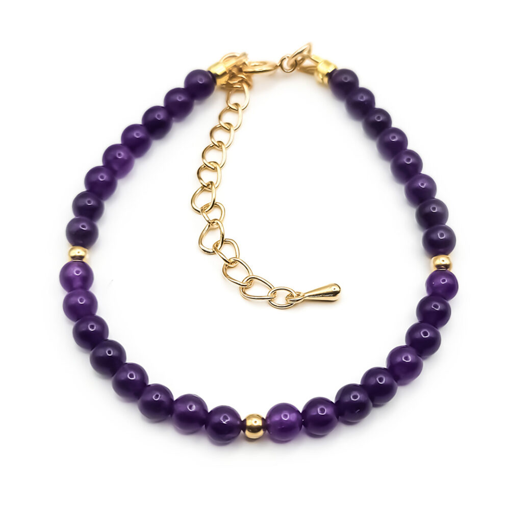 Armband Silver&Stone "Amethyst" 6mm mit vergoldeten Silberperlen