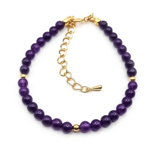 Naturstein-Armband Amethyst 4mm mit vergoldeten Silberkugeln