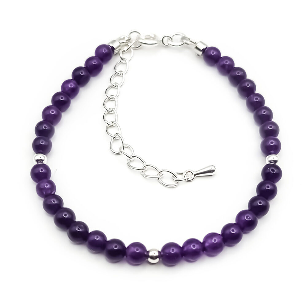 Armband Silver&Stone "Amethyst" 6mm mit silbernen Perlen