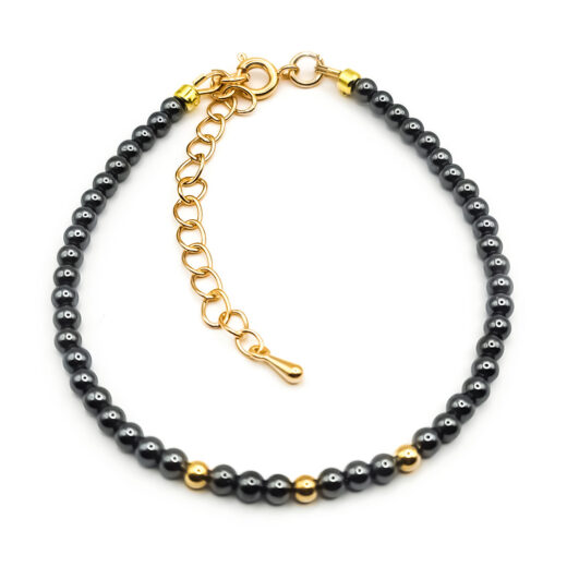Naturstein-Armband Hämatit 4mm mit vergoldeten Silberkugeln