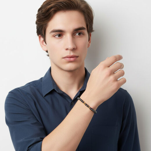 Naturstein-Armband Hämatit 4mm mit vergoldeten Silberkugeln