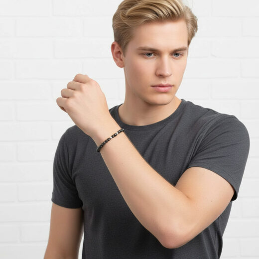 Naturstein-Armband Hämatit 4mm mit Silberkugeln