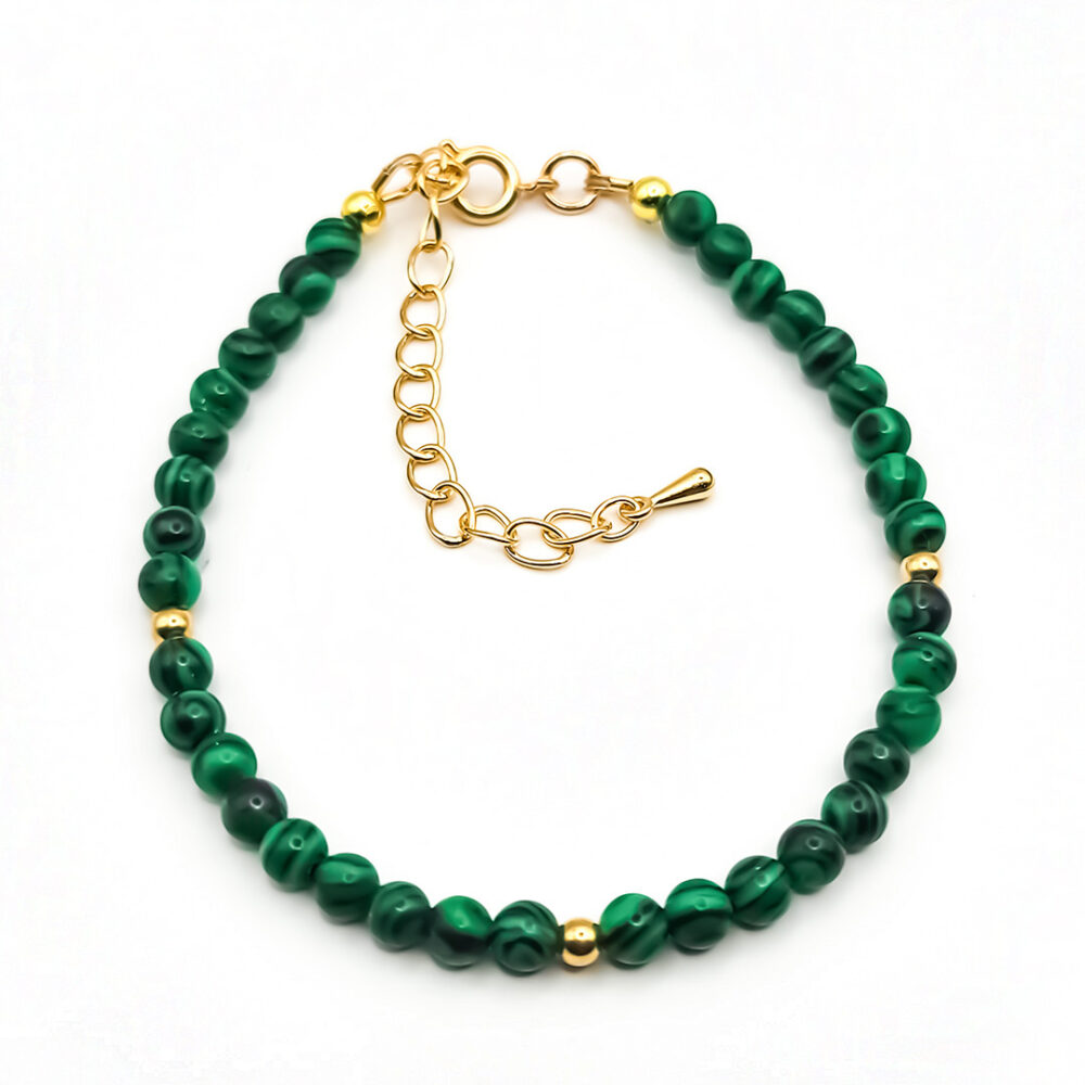 Armband Silver&Stone "Malachit" 6mm mit vergoldeten Silberperlen