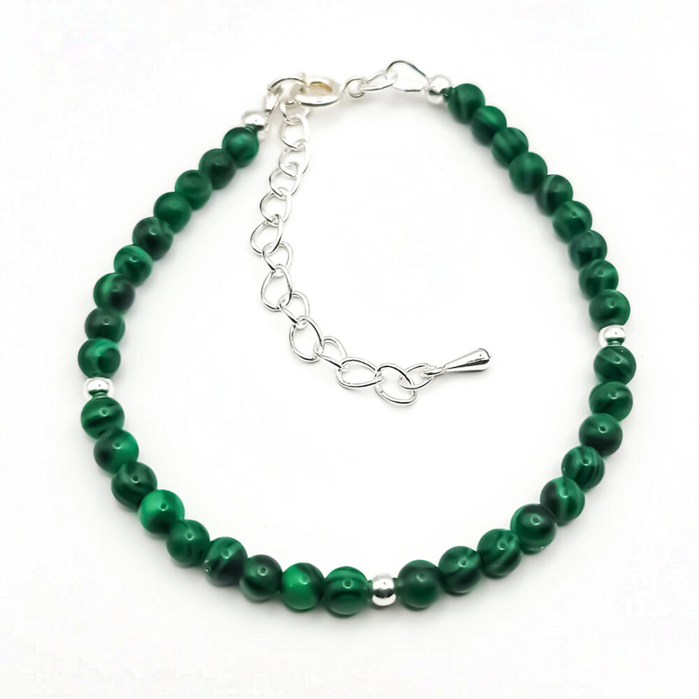 Armband Silver&Stone "Malachit" 6mm mit silbernen Perlen
