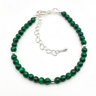 Armband Silver&Stone „Malachit“ 6mm mit silbernen Perlen