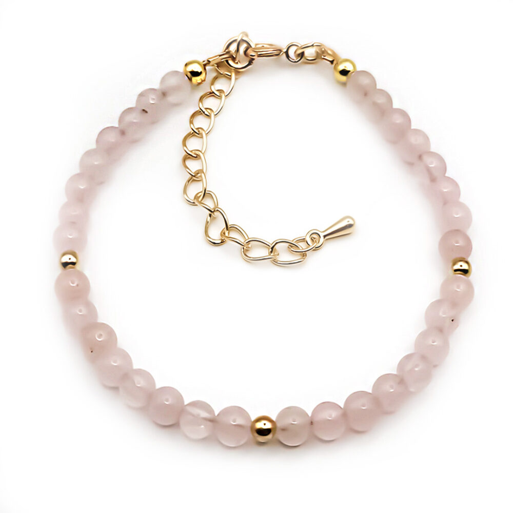 Armband Silver&Stone "Rosenquarz" 6mm mit vergoldeten Silberperlen