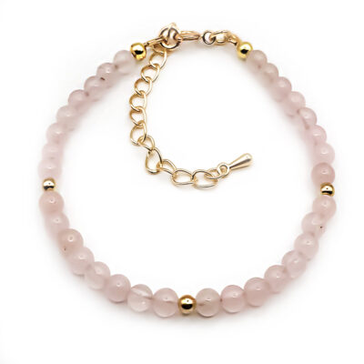 Armband Silver&Stone „Rosenquarz“ 6mm mit vergoldeten Silberperlen