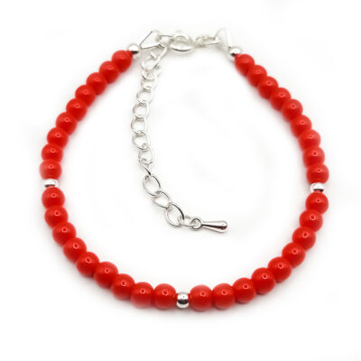 Armband Silver&Stone „Roter Achat“ 6mm mit silbernen Perlen