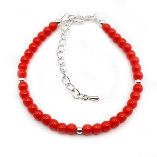 Naturstein-Armband Rote Koralle 4mm mit Silberkugeln