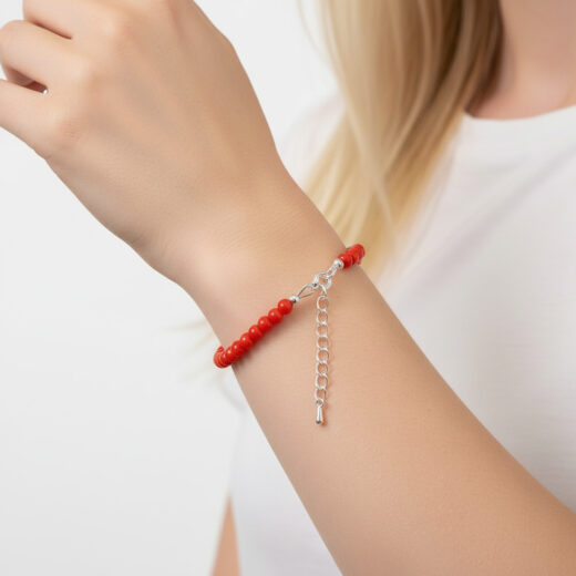 Naturstein-Armband Rote Koralle 4mm mit Silberkugeln